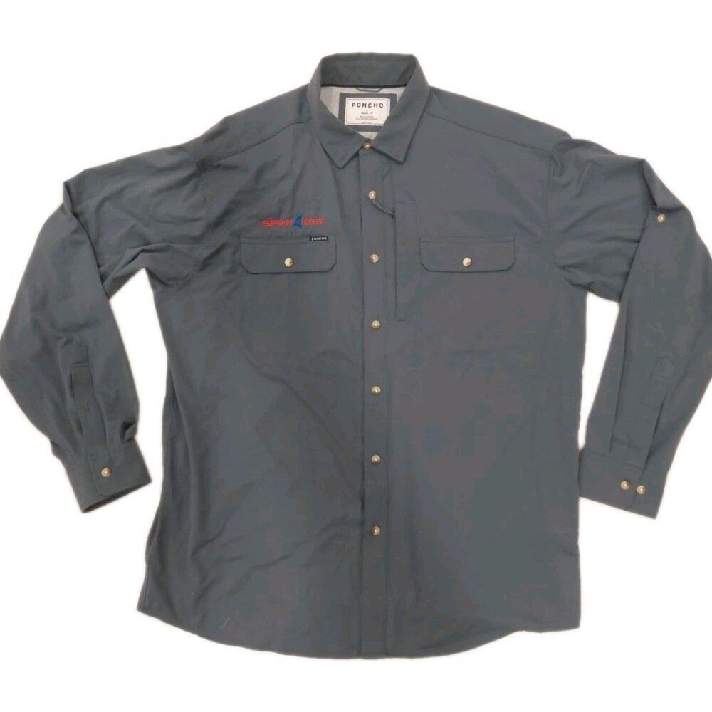 Poncho Shirt Mens Large Gray Nylon Fishing Button Down Long Sleeve Spinnaker L
